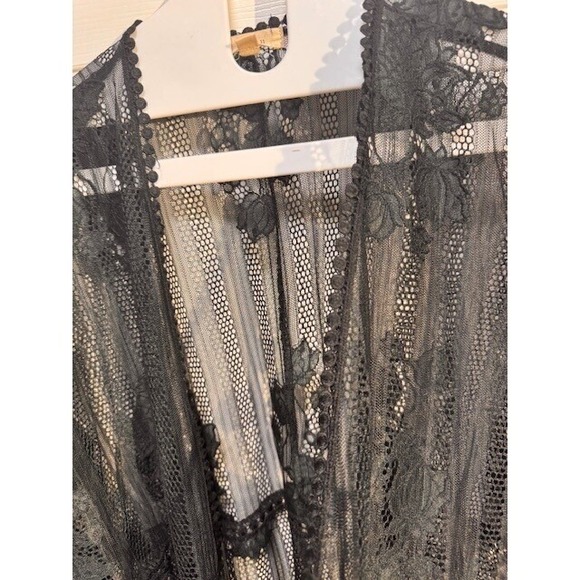 EUC me&u black lace boho fringe ends open front cardigan sheer cover up Size 1X - Picture 3 of 8